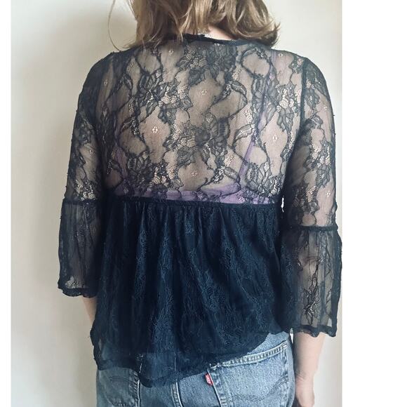 Lace Bohemian Lace Top Size Large whimsy Goth Large Dark Blue - Picture 9 of 10